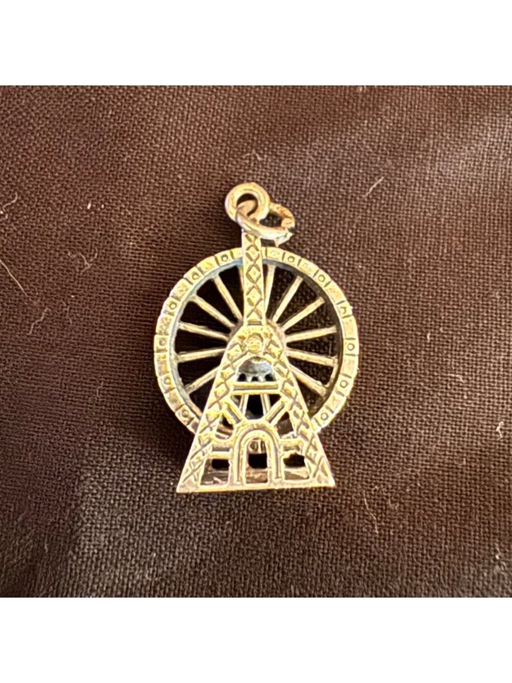 Sterling Silver 925 Ferris Wheel Textured Charm Pendant Size 1" Length